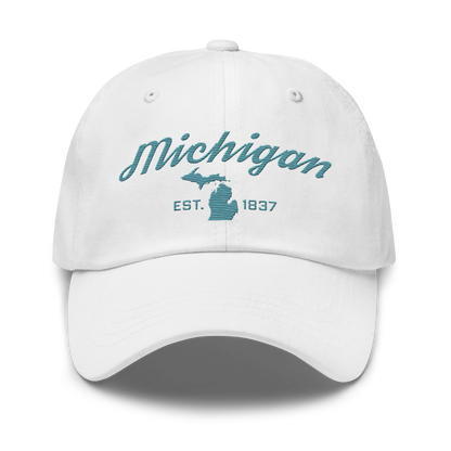 'Michigan EST 1837' Dad Hat (Script Font) | Huron Blue