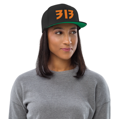 Detroit '313' Vintage Snapback (Glam Rock Font) | Orange