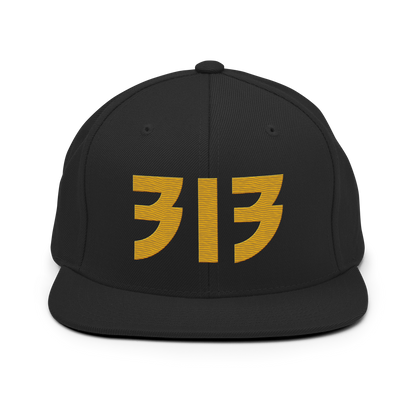 Detroit '313' Vintage Snapback (Glam Rock Font) | Gold