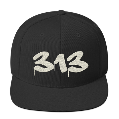 Detroit '313' Vintage Snapback (Tag Font) | Ivory White