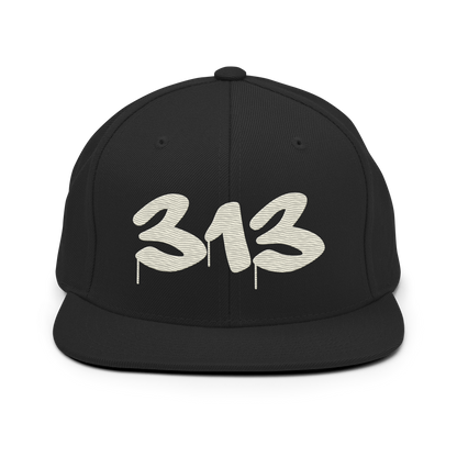 Detroit '313' Vintage Snapback (Tag Font) | Ivory White