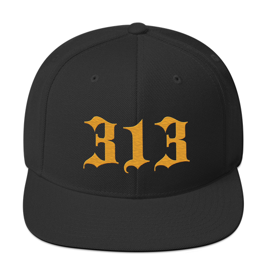 Detroit '313' Vintage Snapback (Old English Font) | Gold