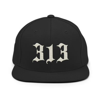 Detroit '313' Vintage Snapback (Old English Font) | Ivory White