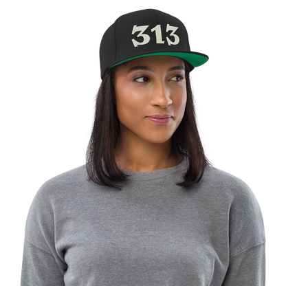 Detroit '313' Vintage Snapback (Angry Font) | Ivory White