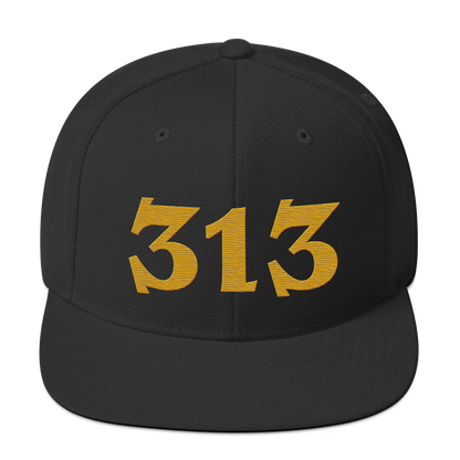 Detroit '313' Vintage Snapback (Angry Font) | Gold