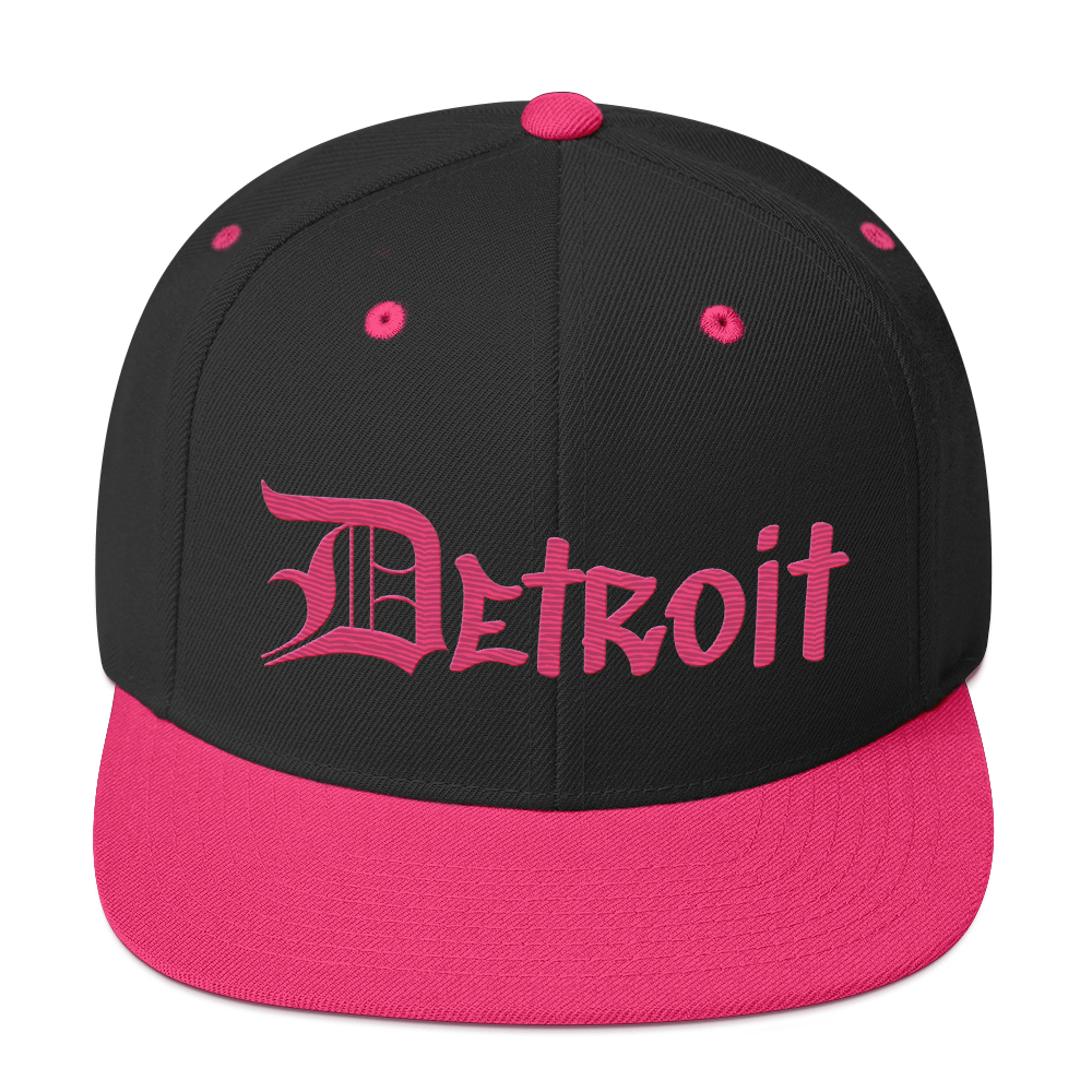 'Detroit' Vintage Snapback (OED Tag Font) | Neon Pink