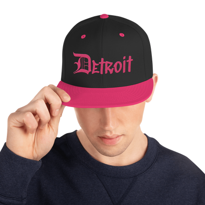 'Detroit' Vintage Snapback (OED Tag Font) | Neon Pink