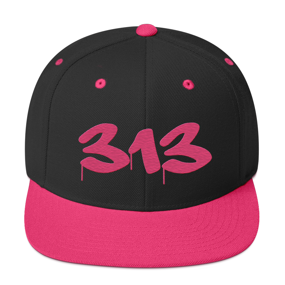 Detroit '313' Vintage Snapback (Tag Font) | Neon Pink