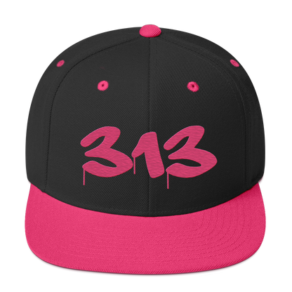 Detroit '313' Vintage Snapback (Tag Font) | Neon Pink