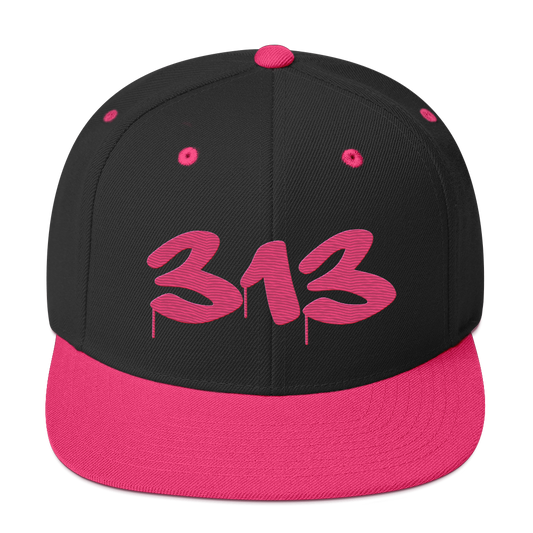 Detroit '313' Vintage Snapback (Tag Font) | Neon Pink