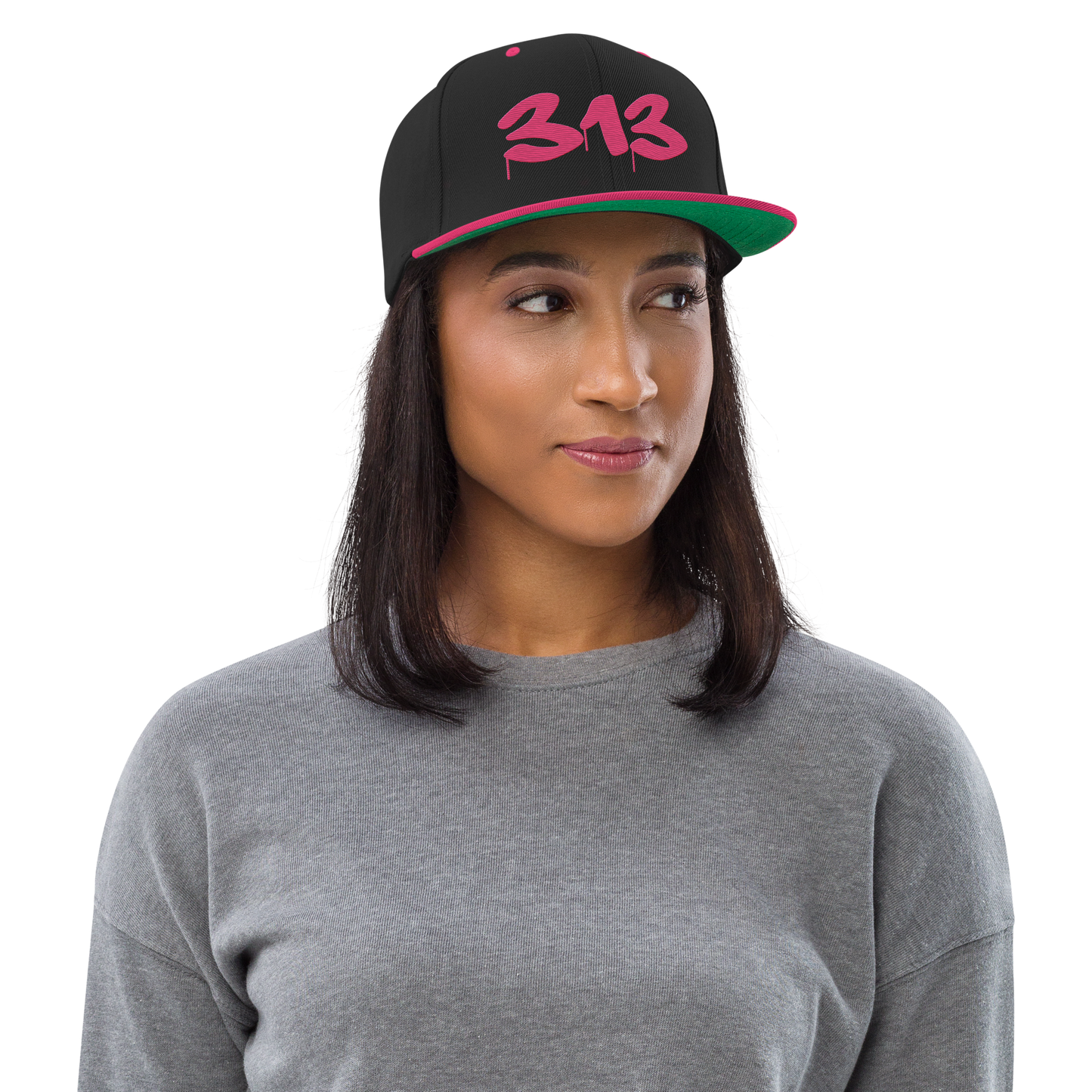 Detroit '313' Vintage Snapback (Tag Font) | Neon Pink