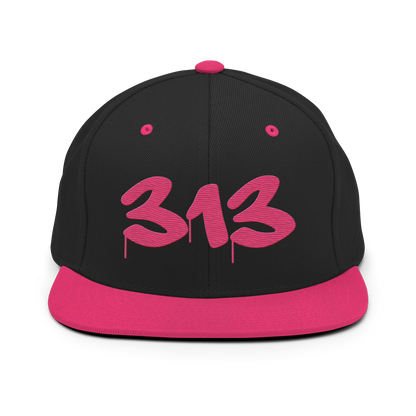 Detroit '313' Vintage Snapback (Tag Font) | Neon Pink