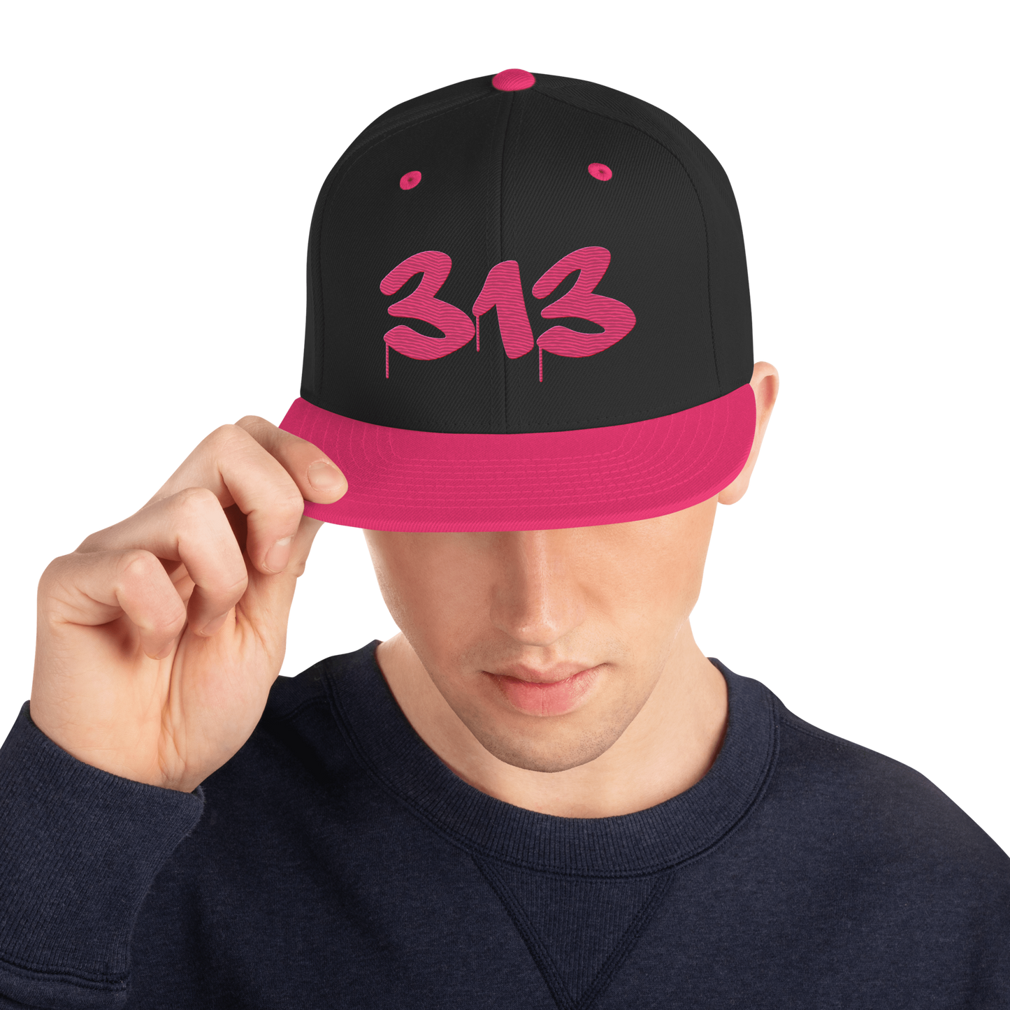 Detroit '313' Vintage Snapback (Tag Font) | Neon Pink