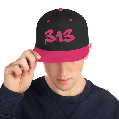 Detroit '313' Vintage Snapback (Tag Font) | Neon Pink