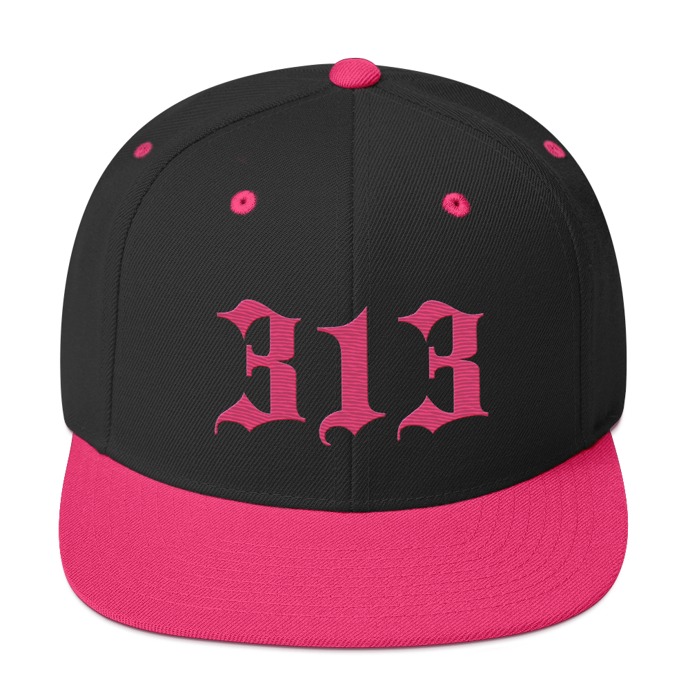 Detroit '313' Vintage Snapback (Old English Font) | Neon Pink