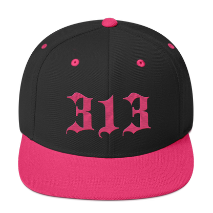 Detroit '313' Vintage Snapback (Old English Font) | Neon Pink