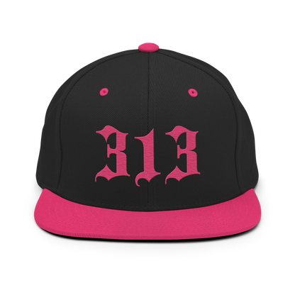 Detroit '313' Vintage Snapback (Old English Font) | Neon Pink