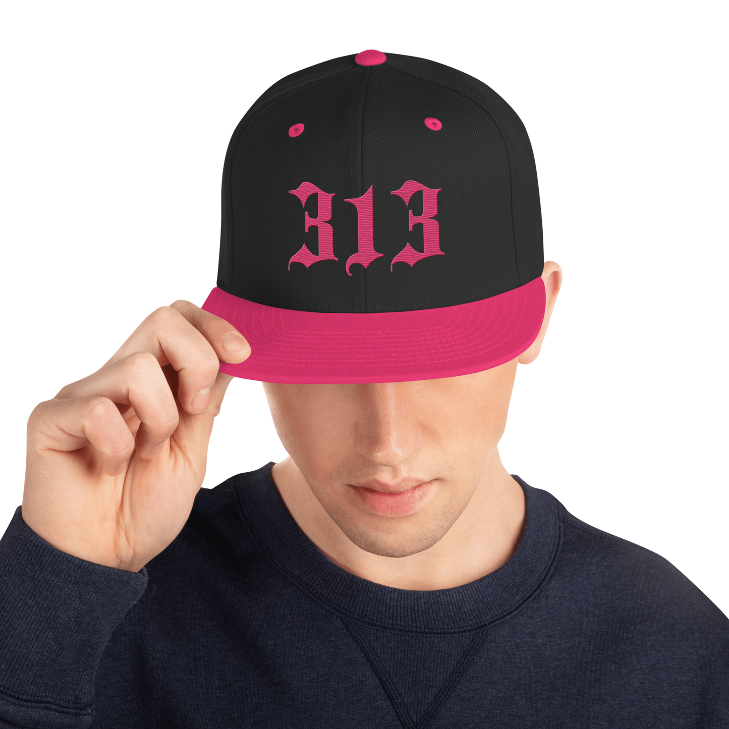 Detroit '313' Vintage Snapback (Old English Font) | Neon Pink