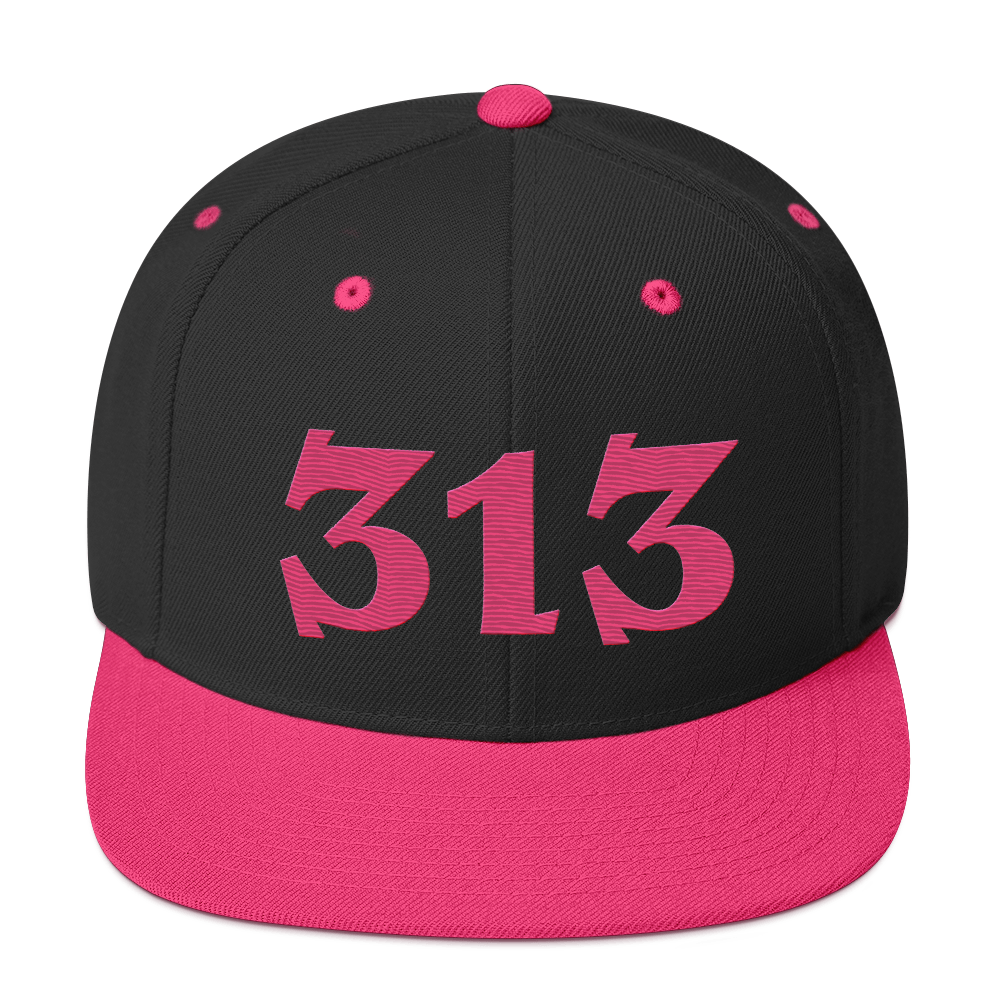 Detroit '313' Vintage Snapback (Angry Font) | Neon Pink