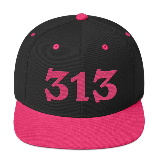 Detroit '313' Vintage Snapback (Angry Font) | Neon Pink