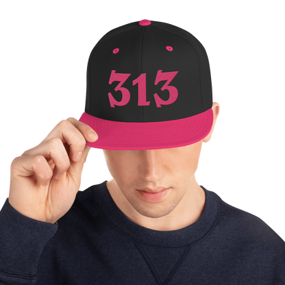 Detroit '313' Vintage Snapback (Angry Font) | Neon Pink