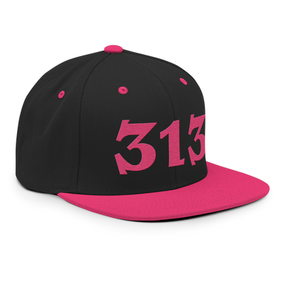 Detroit '313' Vintage Snapback (Angry Font) | Neon Pink