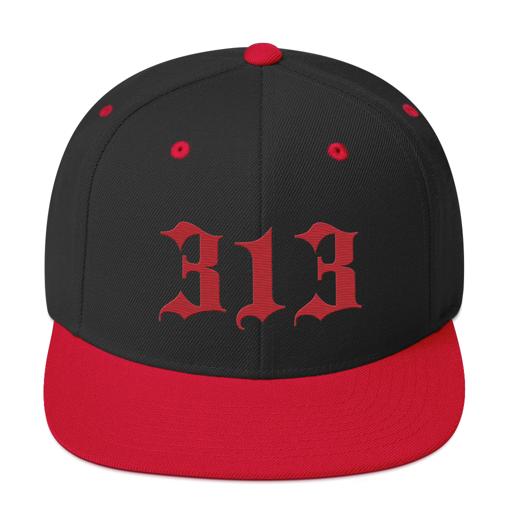 Detroit '313' Vintage Snapback (Old English Font) | Red