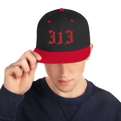 Detroit '313' Vintage Snapback (Old English Font) | Red