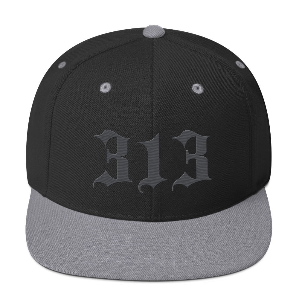 Detroit '313' Vintage Snapback (Old English Font) | Iron Ore Grey