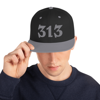 Detroit '313' Vintage Snapback (Angry Font) | Silver