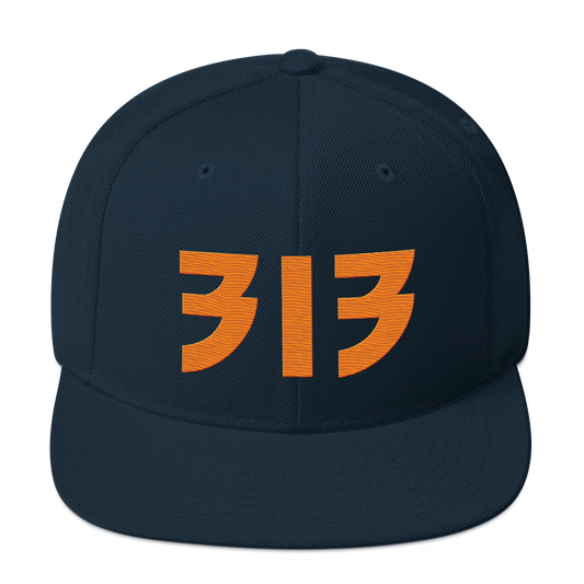 Detroit '313' Vintage Snapback (Glam Rock Font) | Orange