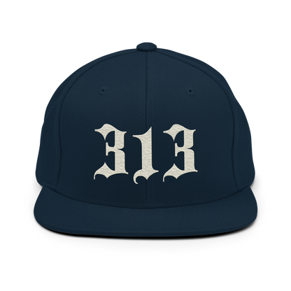 Detroit '313' Vintage Snapback (Old English Font) | Ivory White