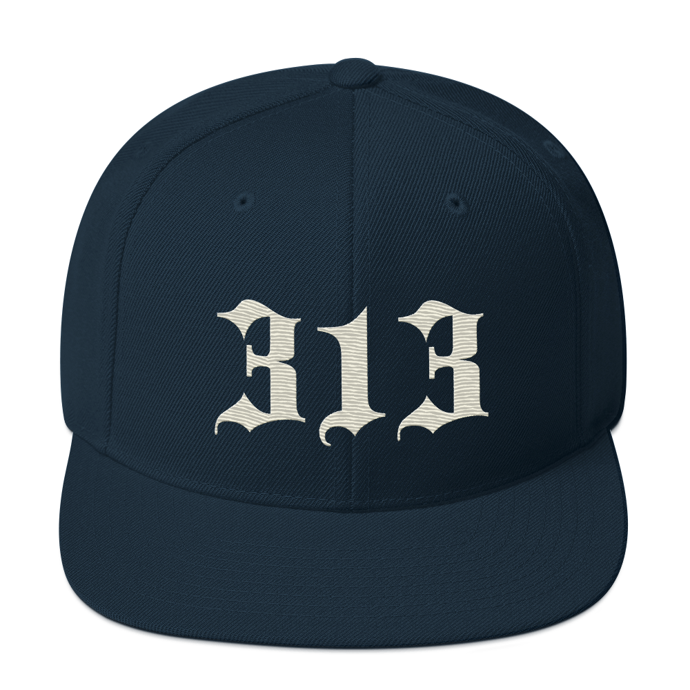 Detroit '313' Vintage Snapback (Old English Font) | Ivory White