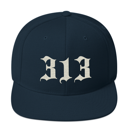 Detroit '313' Vintage Snapback (Old English Font) | Ivory White