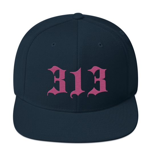 Detroit '313' Vintage Snapback (Old English Font) | Apple Blossom Pink