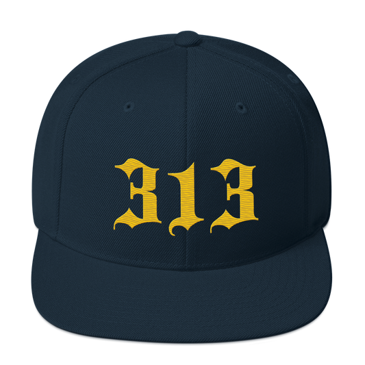 Detroit '313' Vintage Snapback (Old English Font) | Maize