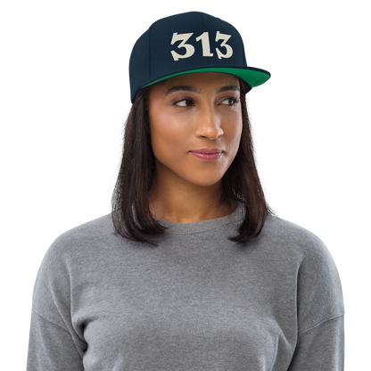 Detroit '313' Vintage Snapback (Angry Font) | Ivory White