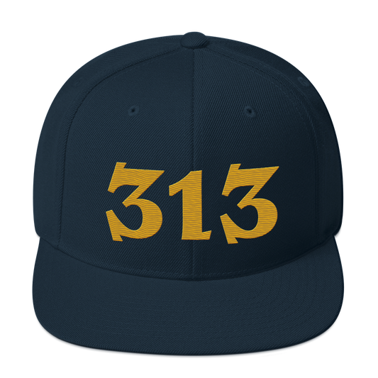 Detroit '313' Vintage Snapback (Angry Font) | Gold