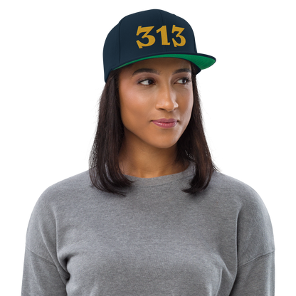 Detroit '313' Vintage Snapback (Angry Font) | Gold