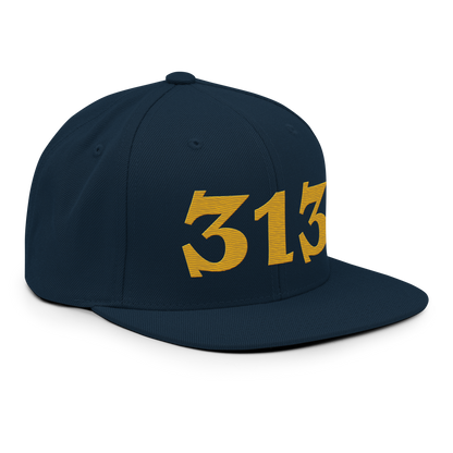 Detroit '313' Vintage Snapback (Angry Font) | Gold