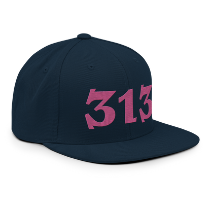 Detroit '313' Vintage Snapback (Angry Font) | Apple Blossom Pink