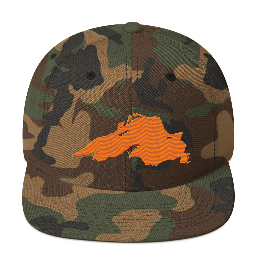 Lake Superior Camo Snapback | Safety Orange