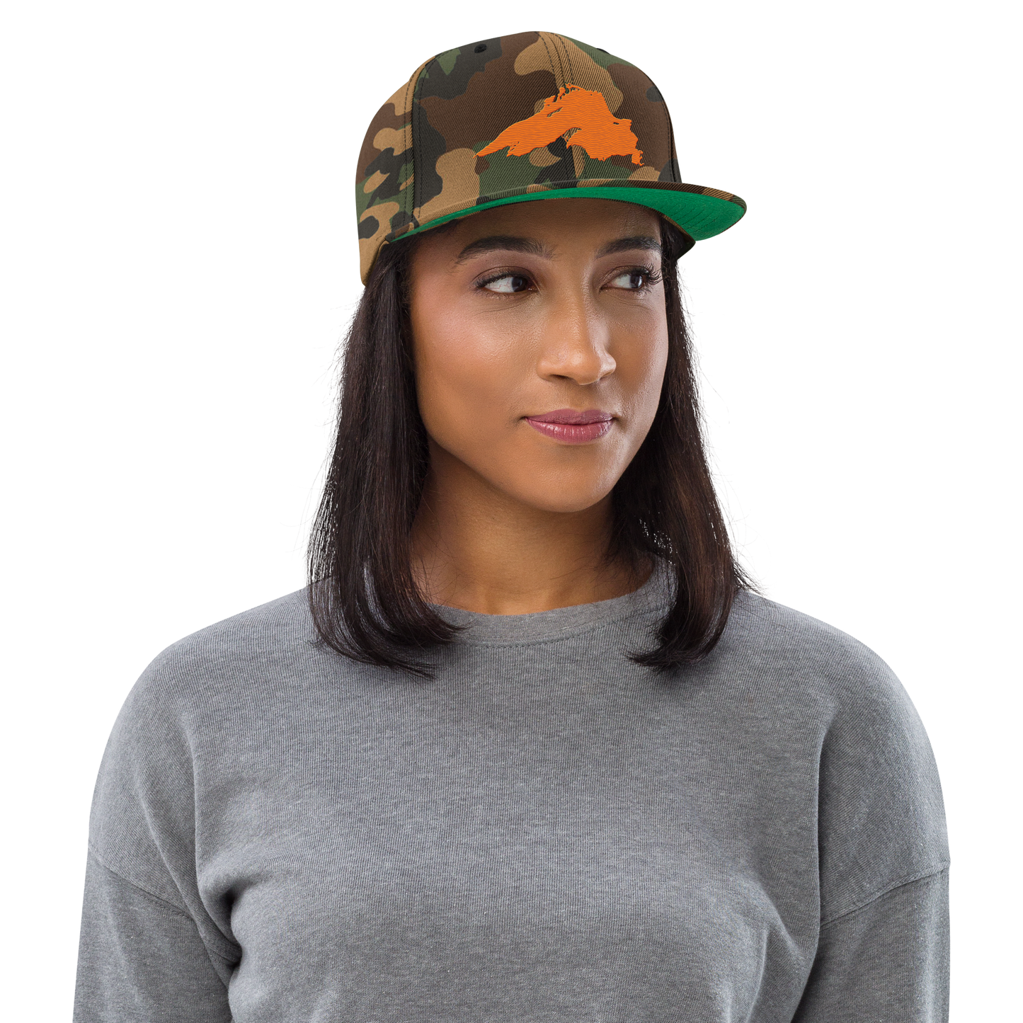 Lake Superior Camo Snapback | Safety Orange