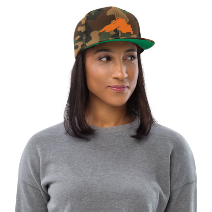 Lake Superior Camo Snapback | Safety Orange