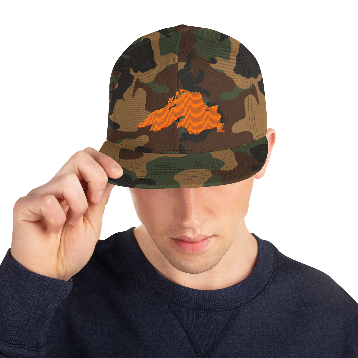 Lake Superior Camo Snapback | Safety Orange