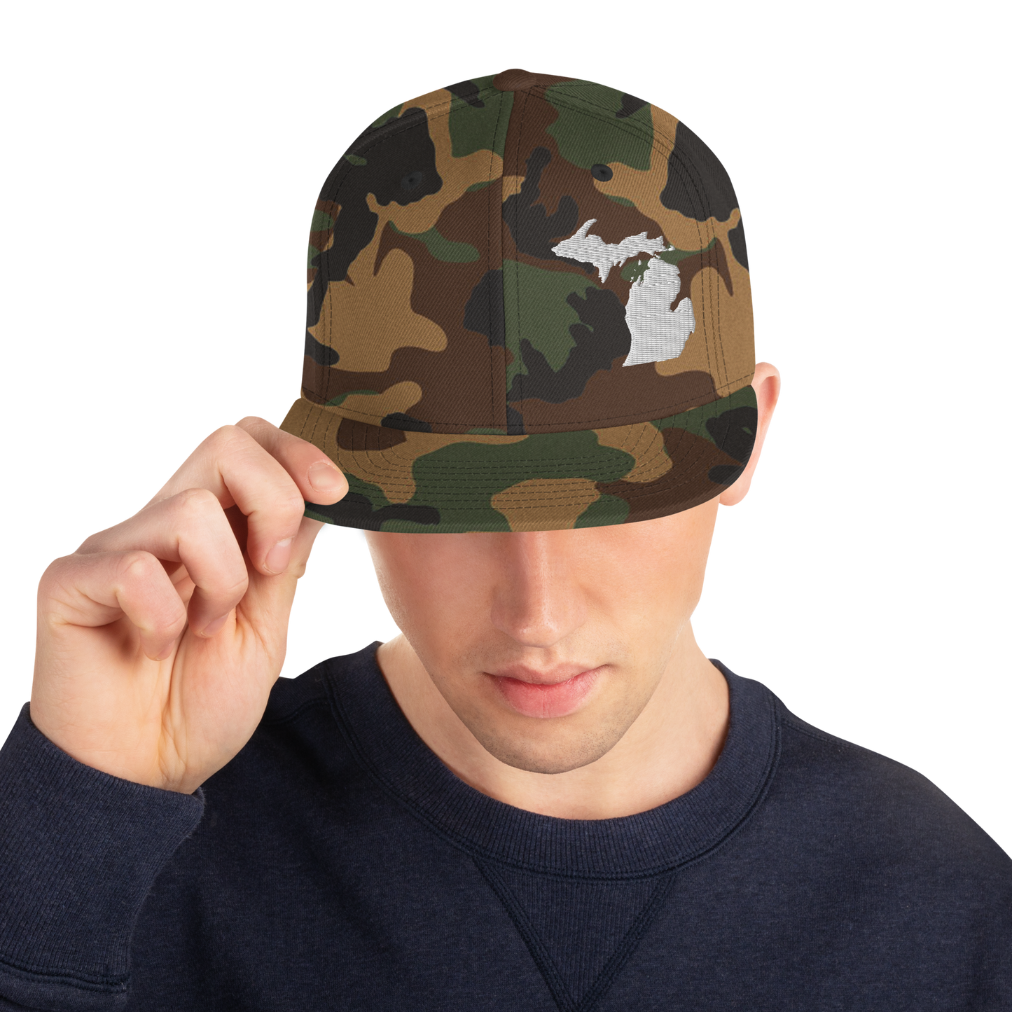 Michigan Camo Snapback | White Outline