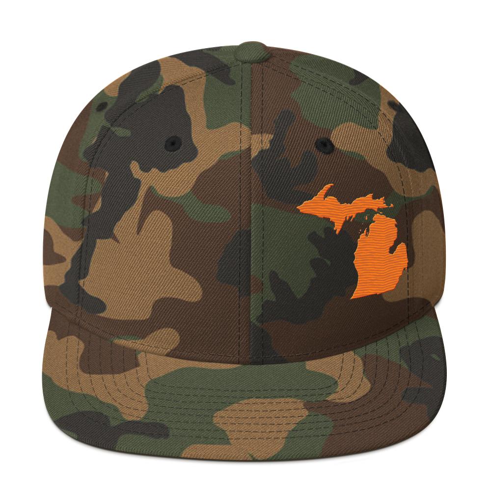 Michigan Camo Snapback | Safety Orange Outline