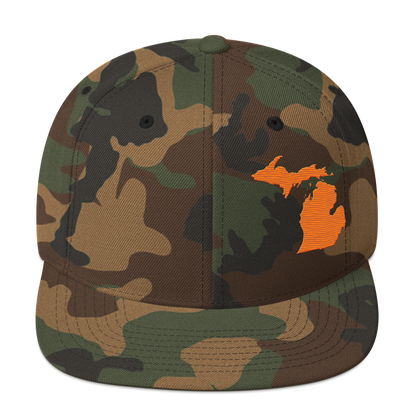 Michigan Camo Snapback | Safety Orange Outline