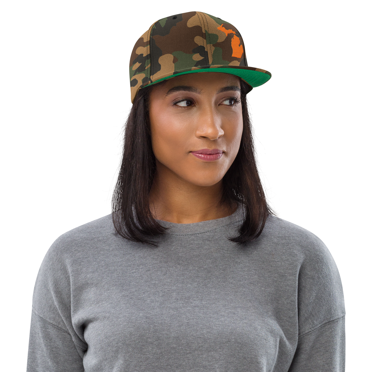 Michigan Camo Snapback | Safety Orange Outline