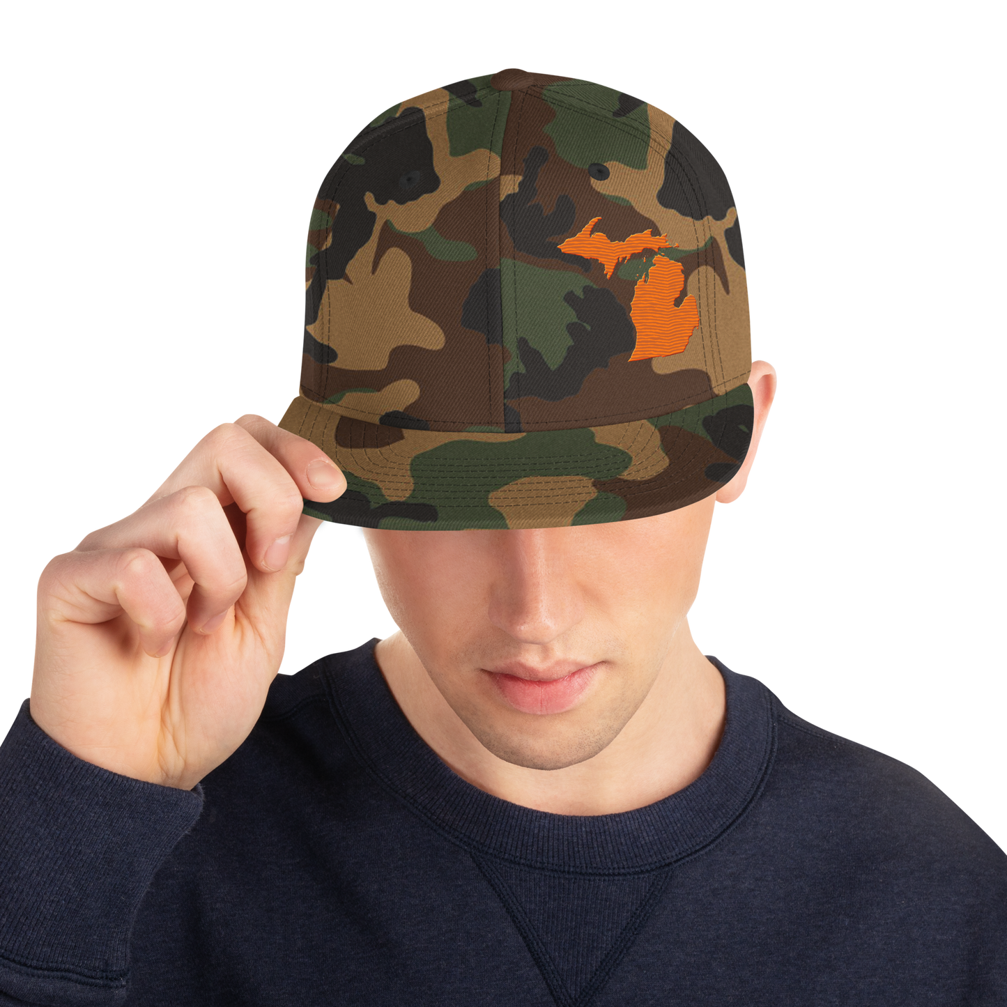 Michigan Camo Snapback | Safety Orange Outline